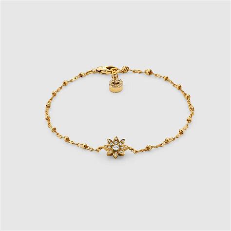 Gucci 18K Yellow Gold and White Diamond Flora GG Bracelet.